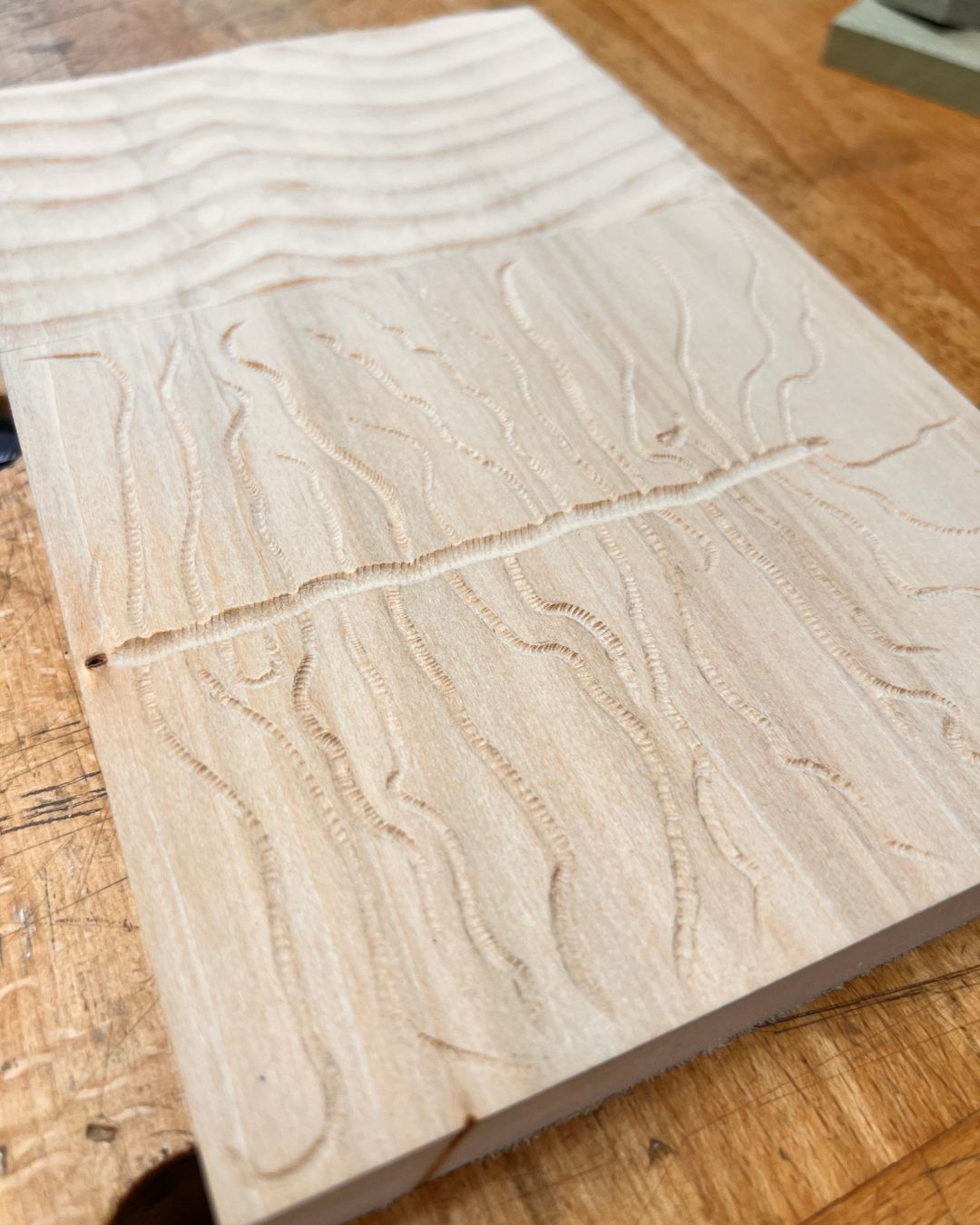 Relief-carving practice piece made by a Designer Maker student
