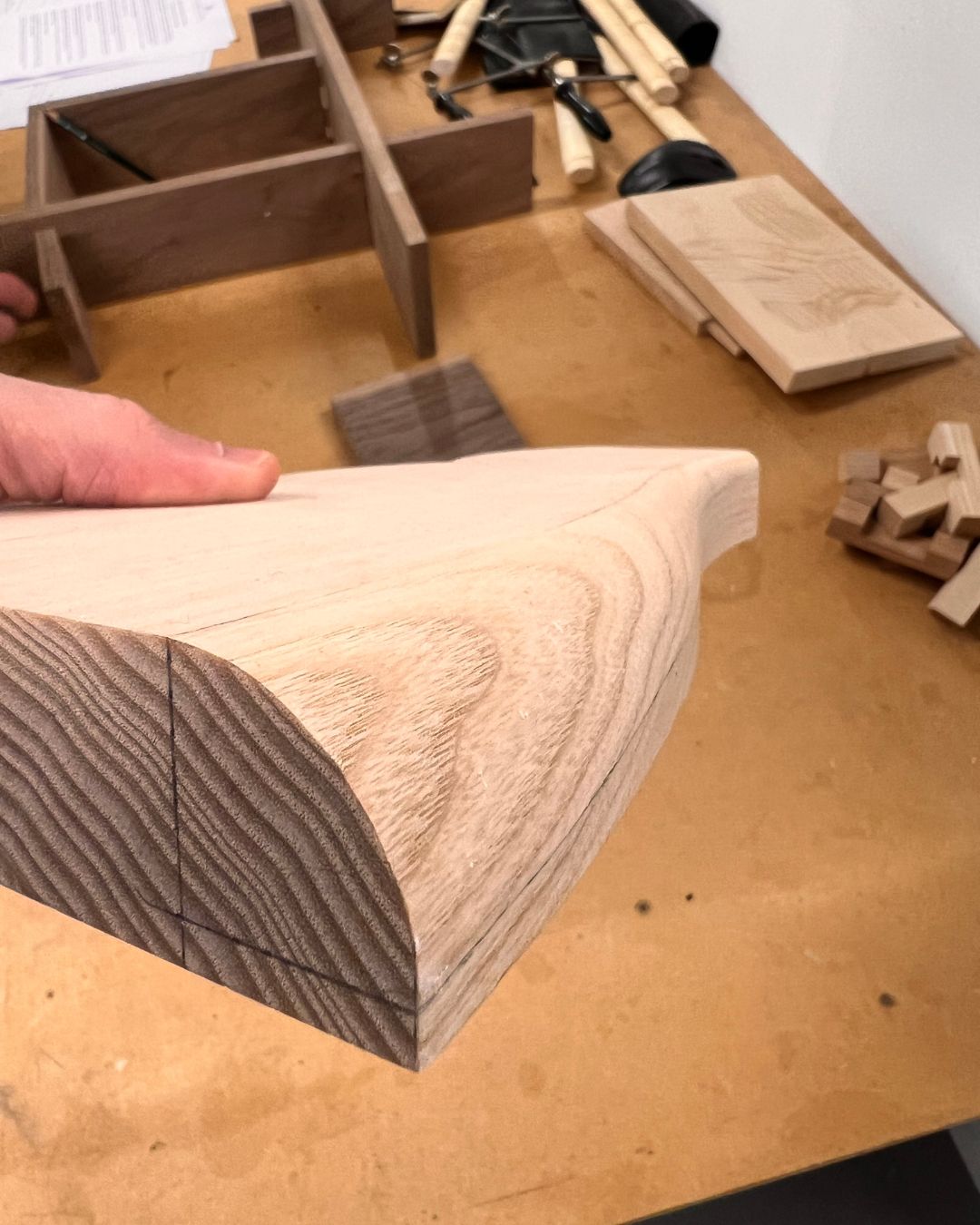Curved tapering roundover created during hand-shaping practice