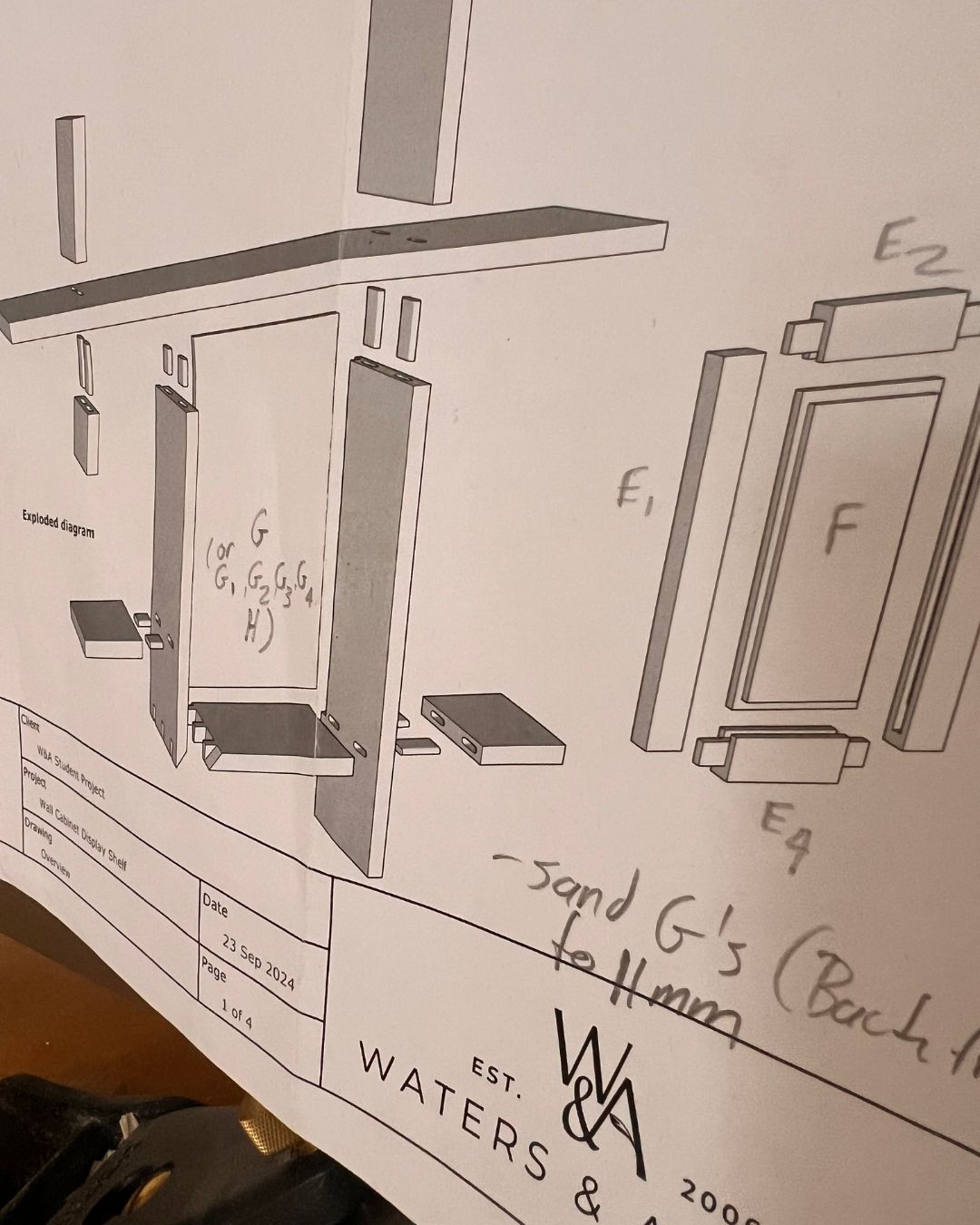 Technical workshop drawing for the Wall Hanging Cabinet